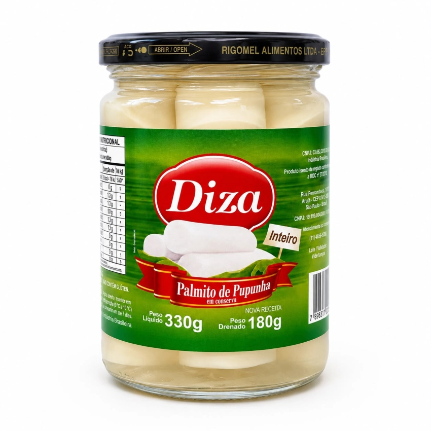 Palmito Pupunha Inteiro Vidro 180g
