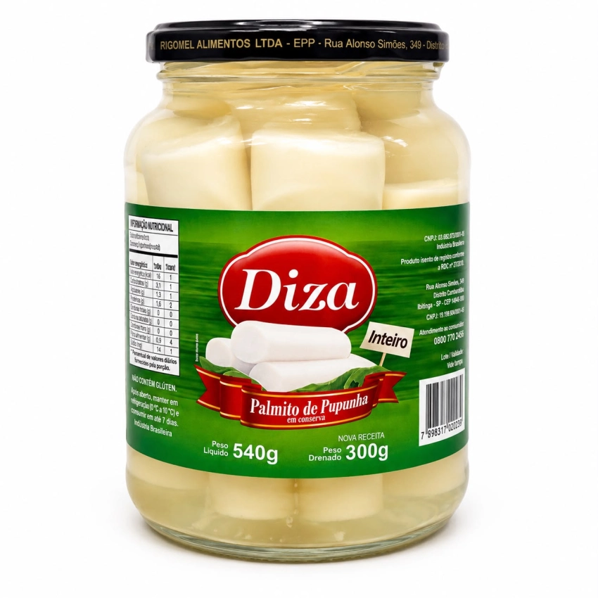 Palmito Pupunha Inteiro Vidro 300g