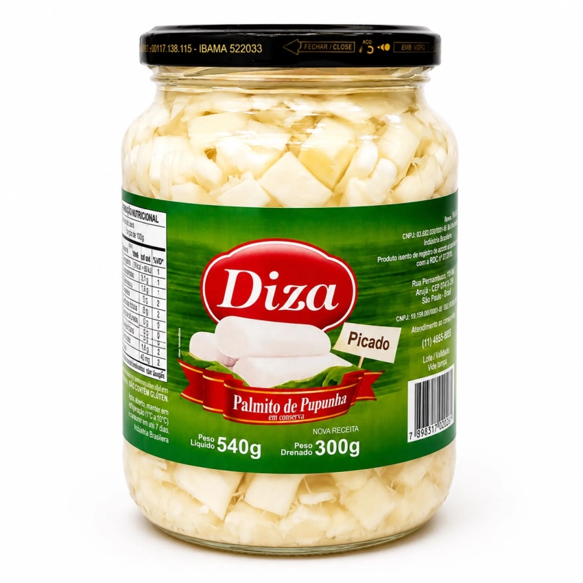 Palmito Pupunha Picado Vidro 300g